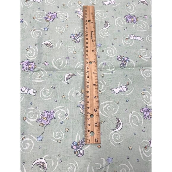 Vintage Green Nursery Fabric Whimsical Teddy Bear Moon 2 YD 42" - Picture 3 of 4